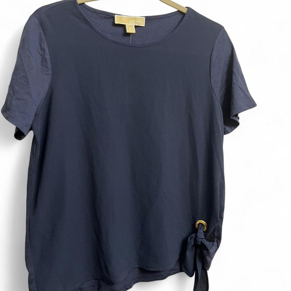 Michael Michael Kors Navy Grommet Side Tie Short Sleeve Top MS05MH56TF M